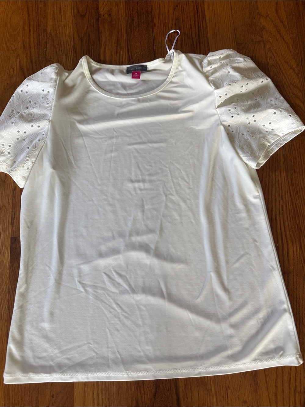 Vince Camuto White Eyelet Puff Sleeve Tee